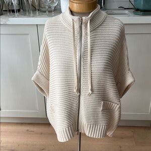 Cozy Cream Women's poncho style full zip 100% cotton Sweater with pockets